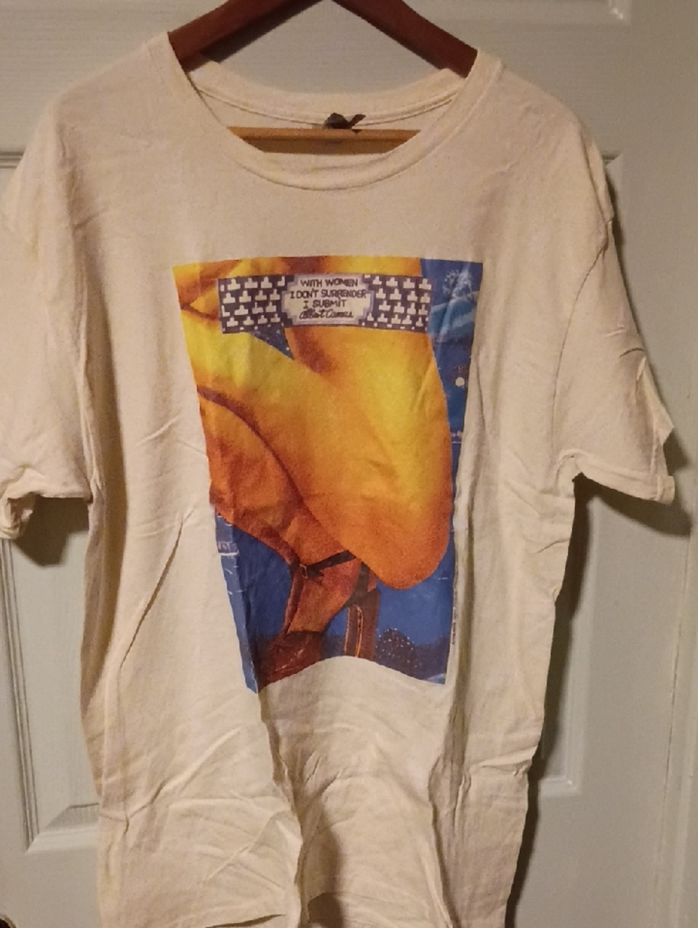 Gildan Cream Short Sleeve Tee with Yellow & Blue Graphic Panel